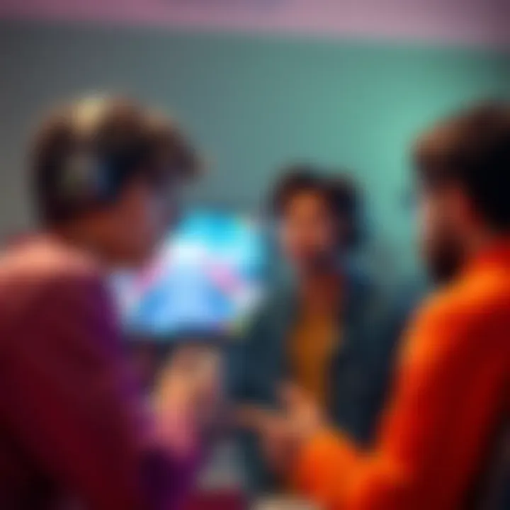 A gamer looks concerned while observing gameplay on a screen, discussing possible cheating tactics with friends in a casual setting.