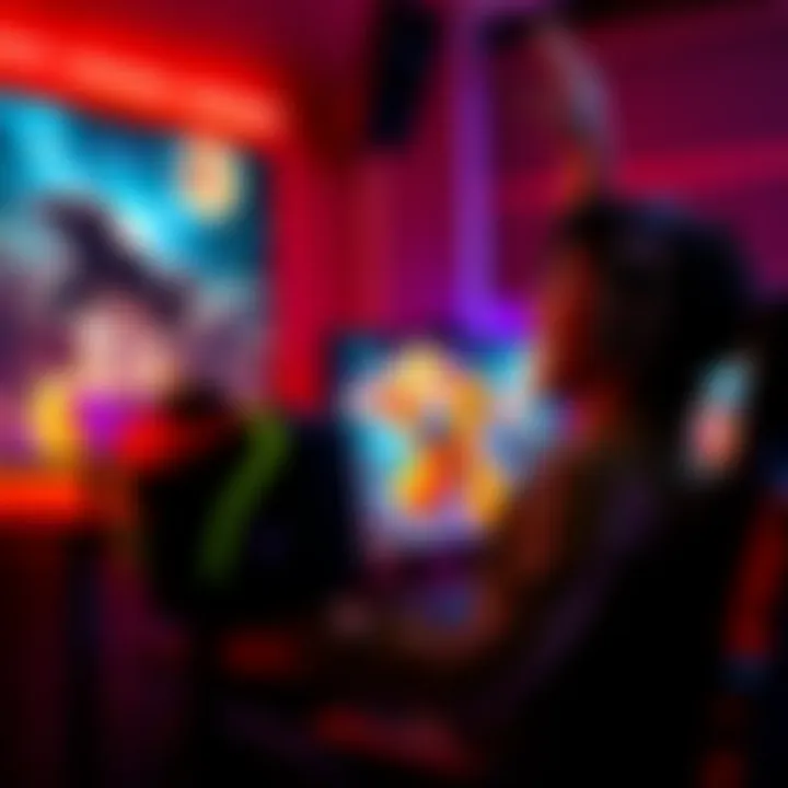 A gamer excitedly celebrates a surprise victory while sitting at a gaming setup, showing a defeated character on the screen.