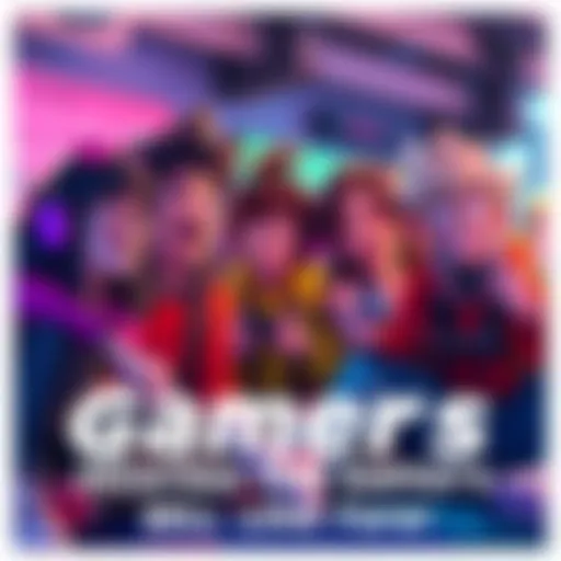 Gamers! Characters Laughing Main characters from Gamers! sharing a joyful moment, laughing together in a colorful setting with gaming elements.