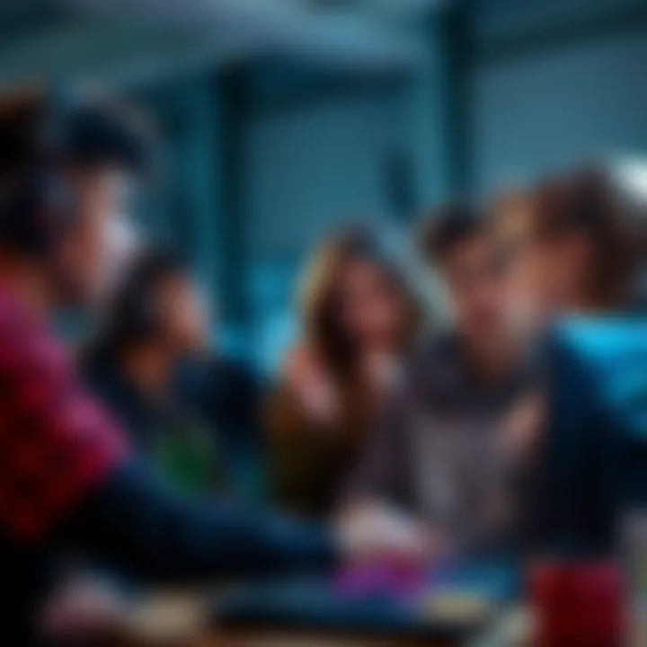 A group of young adults engaged in a serious discussion about a video game that has themes of minor sexualization.