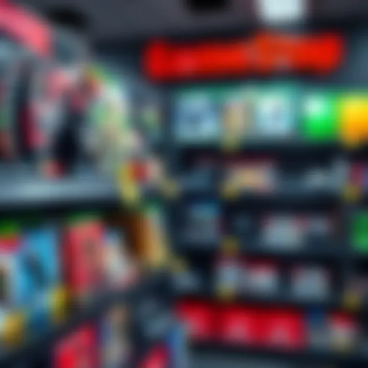 A GameStop store shelf displaying various new gaming merchandise and collectibles, showcasing surprising finds for shoppers.