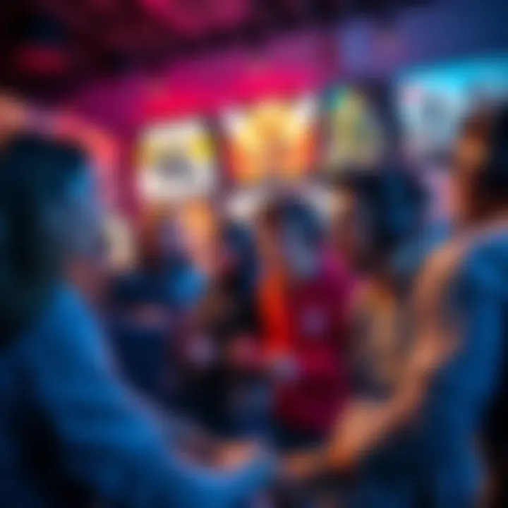 A group of gaming enthusiasts discussing eagerly about the upcoming Generation Betas release with game posters in the background