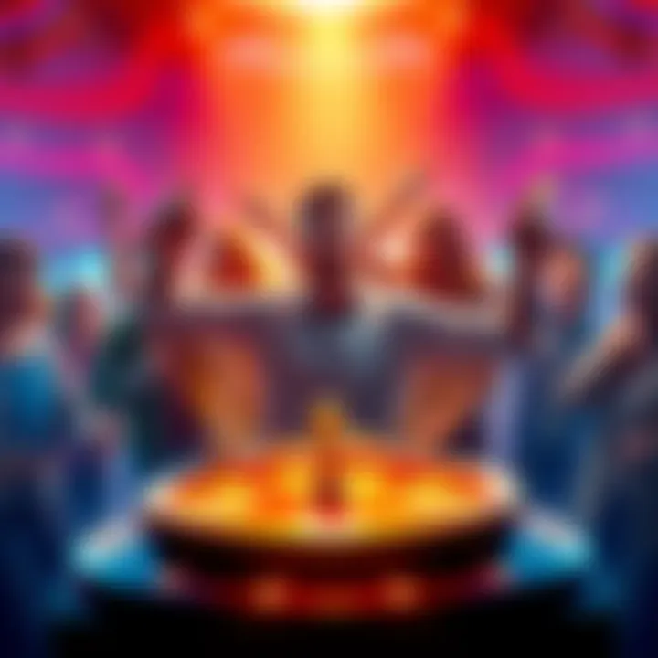 A player excitedly spinning a game wheel with a 1% chance indicator, surrounded by friends cheering