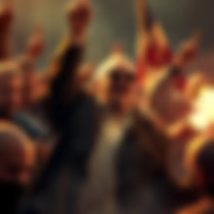 A group of gang members seizing control from a politician named Blagejovic, with powerful imagery of authority and rebellion.