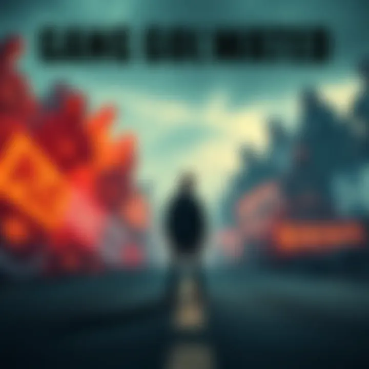 A person stands at a crossroads, contemplating which gang to join, with symbols of different gangs in the background.