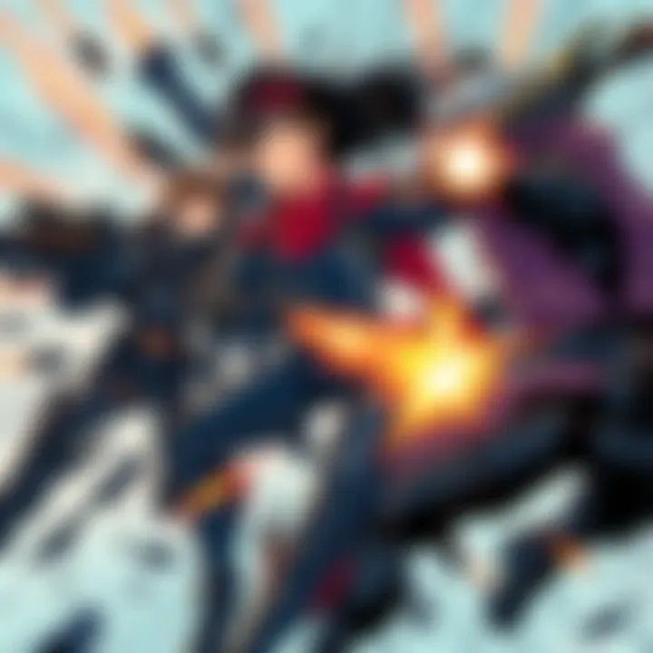 A dynamic fight scene from Gantz featuring characters engaged in intense combat with futuristic weapons.