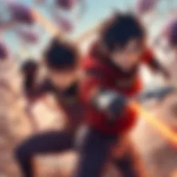 Two main characters from GANTZ in a dramatic scene, showcasing intense expressions during a battle against aliens.