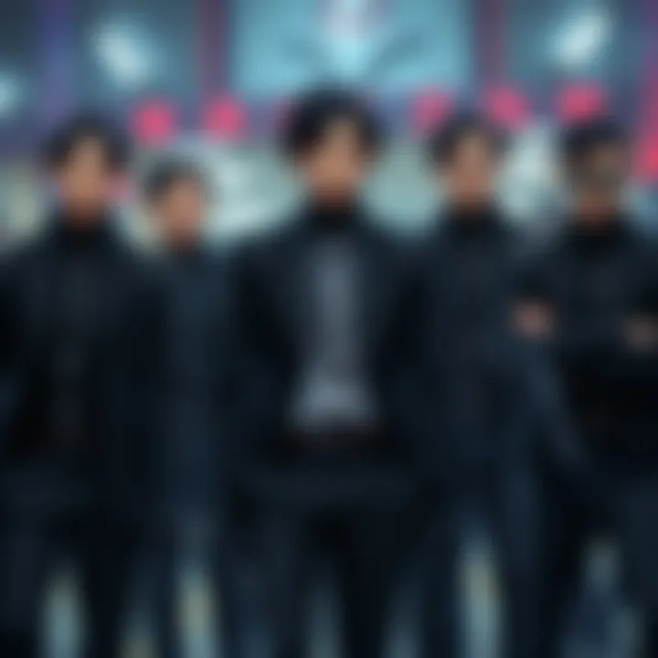 Main characters from Gantz wearing their distinctive black suits, ready for action in a tense scene.