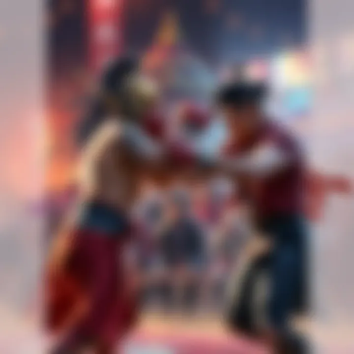 Gaolang and Raian face off in an intense battle, showcasing their strength and determination, with a crowd watching closely.