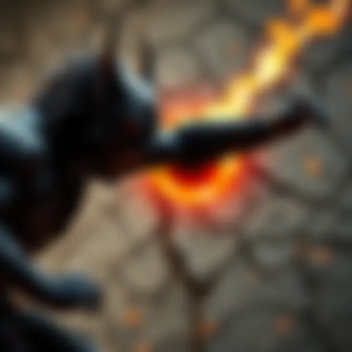 Garou showing his strength with a determined expression, ready for battle against a formidable opponent, with a backdrop of a cracked earth surface indicating his powerful impact.