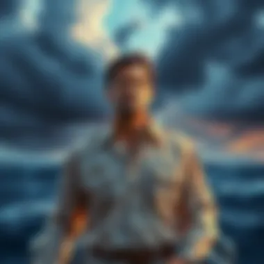 Garp stands conflicted, pondering whether to save Ace, with a backdrop of the ocean and stormy skies symbolizing duty versus family.