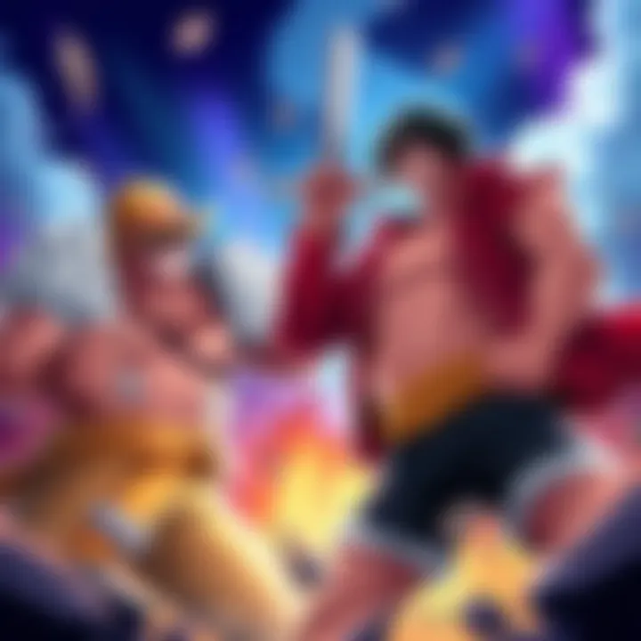 Garp vs Luffy Garp stands ready for battle while Luffy prepares to confront him in a fierce showdown, both characters showcasing their unique strengths.