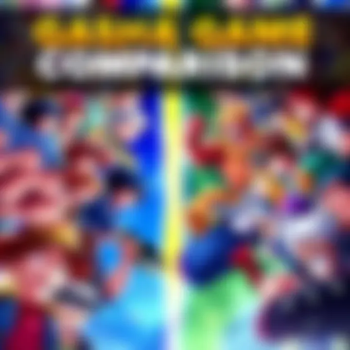 A side-by-side visual of various anime gasha games, showcasing their F2P features and currencies, with colorful characters and in-game elements from popular games like One Piece and Dokkan.