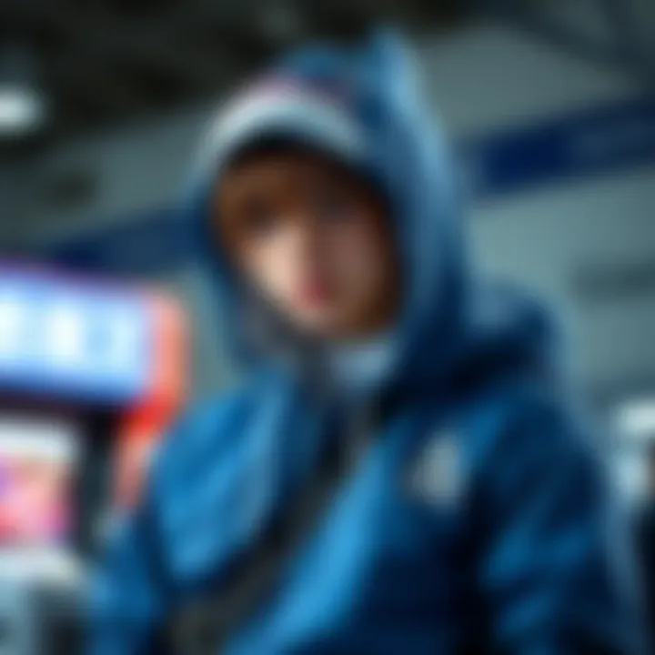 A person dressed as Gawr Gura, featuring a blue costume with a shark design and shark hoodie, showcasing detailed craftsmanship.