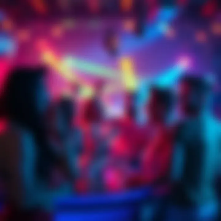 A lively scene at a gay bar with people dancing, laughing, and celebrating together.