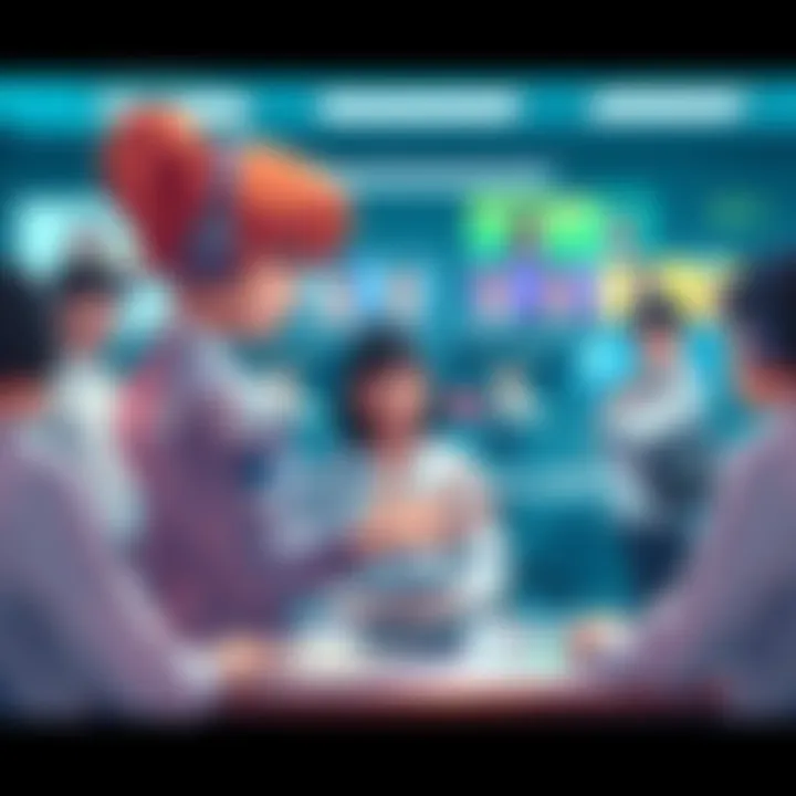 Geega explaining Vshojo's operations with visuals of VTubers in the background