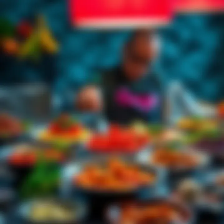 A colorful spread of dishes prepared by Gege, showcasing various culinary creations with vibrant ingredients.