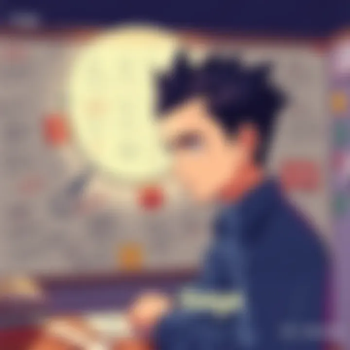 An illustration of Gege looking thoughtfully at a board of domain ideas, surrounded by sketches and notes that represent fan interests and choices