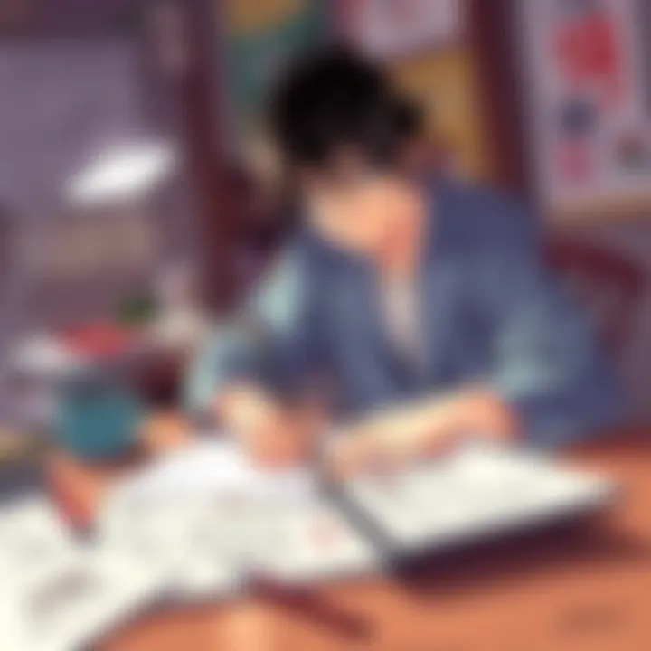 New Manga by Gege Akutami Illustration of Gege Akutami working on a new manga with notes and sketches around, capturing the essence of creativity and anticipation after Jujutsu Kaisen.