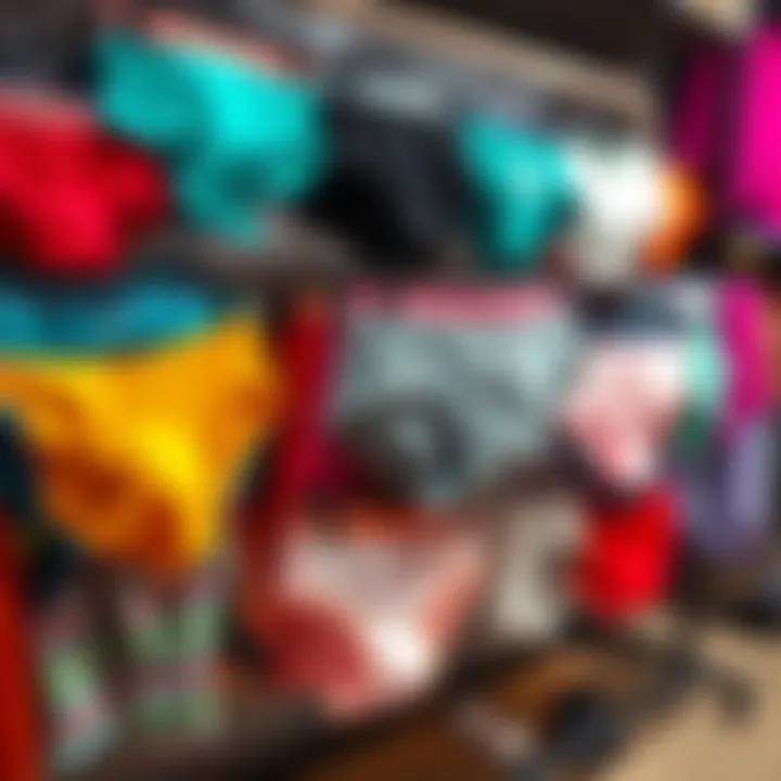 A variety of gender-neutral underwear styles displayed on a rack, showcasing diverse designs and colors.