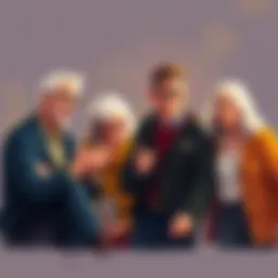 Generational Conflict Illustration A visual representation of different generations discussing their views, showcasing a mix of frustration and understanding among them.