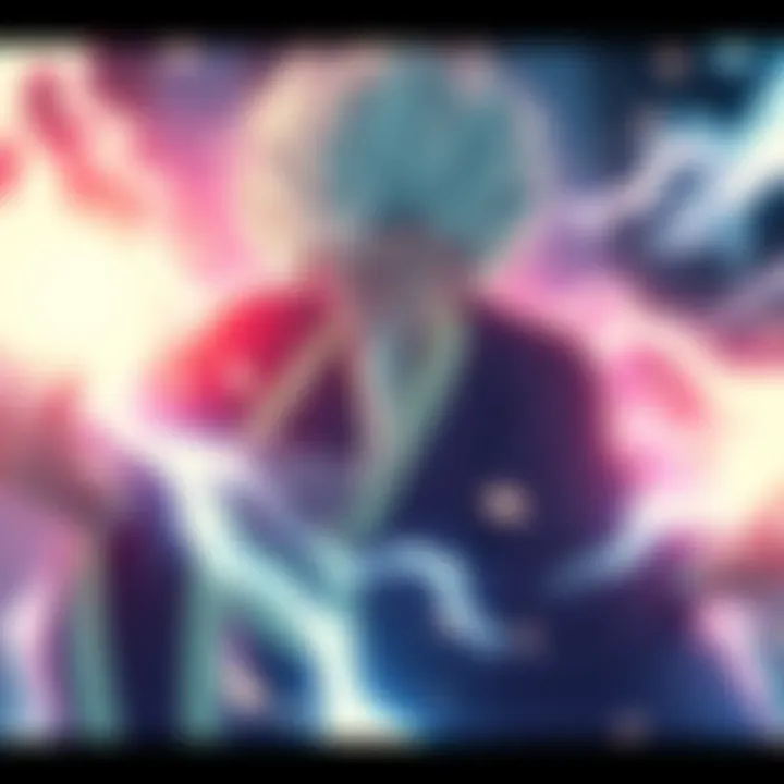 Genkai from Yu Yu Hakusho appears as a spirit, guiding young fighters with a wise expression, surrounded by a glowing aura