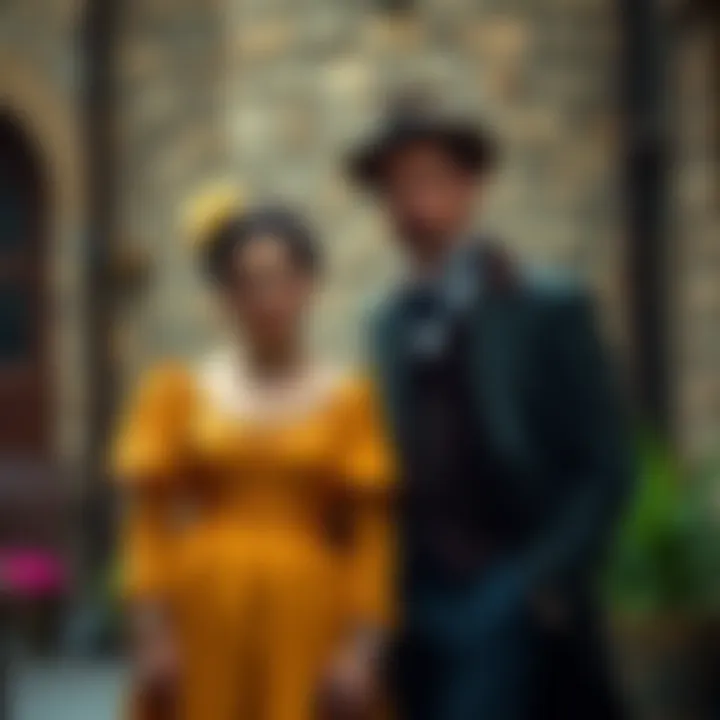 George Joestar II standing beside his adoptive sister Lisa Lisa in a vintage setting, both dressed in period clothing, highlighting their unique familial bond.