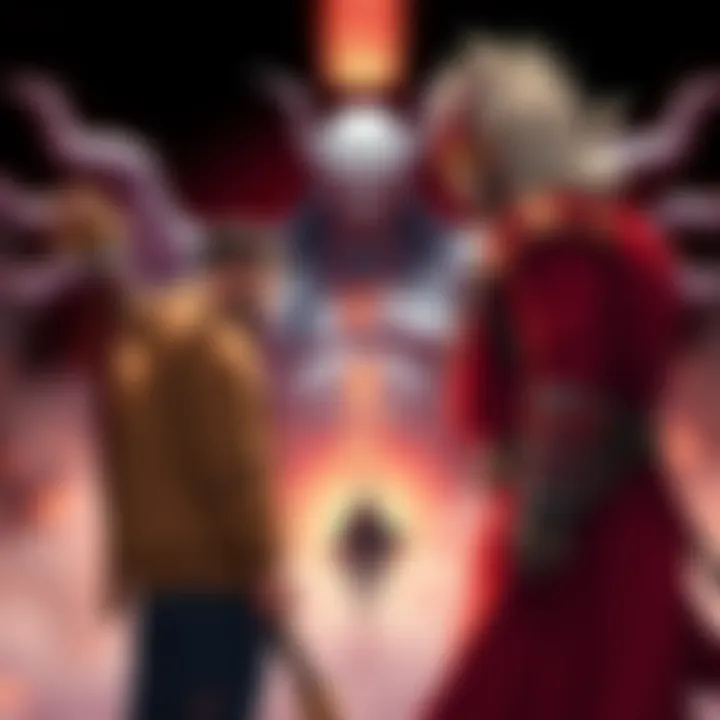 Geto stands confidently facing Toji, a cursed spirit in the background displays a simple domain, representing Geto's potential hidden powers.