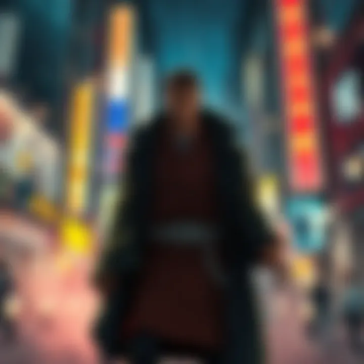 Geto standing confidently in Shibuya, surrounded by dark energy, with Gojo in the background looking concerned.