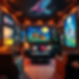 A cozy movie room decorated with vibrant Ghibli art on the walls, creating a warm atmosphere for movie nights.