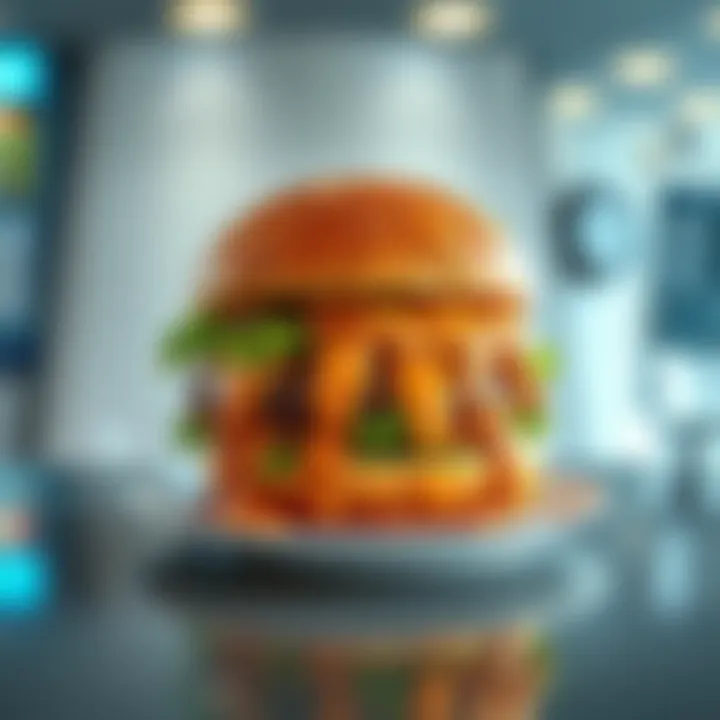 Giant Burger on a Plate A massive burger with thick, slop-like filling sits on a plate, looking messy and unappetizing.