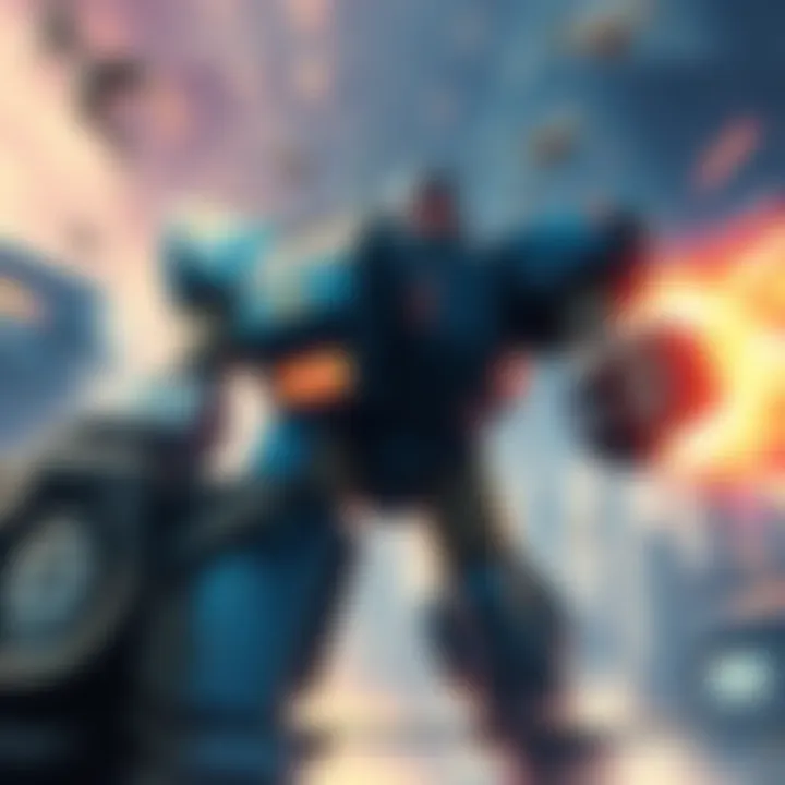 Giant Robo, a massive robot, battles against alien forces in a futuristic cityscape, highlighting action and excitement from the 1992 animation.