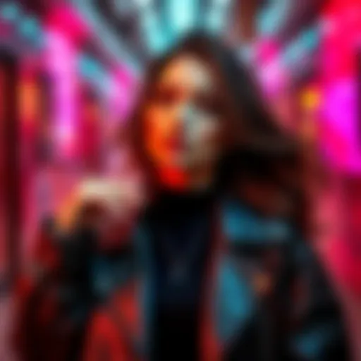 Gigi confidently posing with stylish fashion, capturing attention with her unique look and vibrant energy.