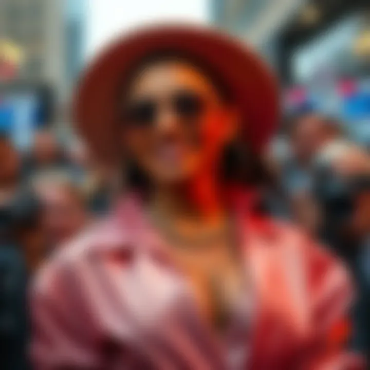 Gigi showcasing her unique style and confidence at a public event, surrounded by fans and photographers.