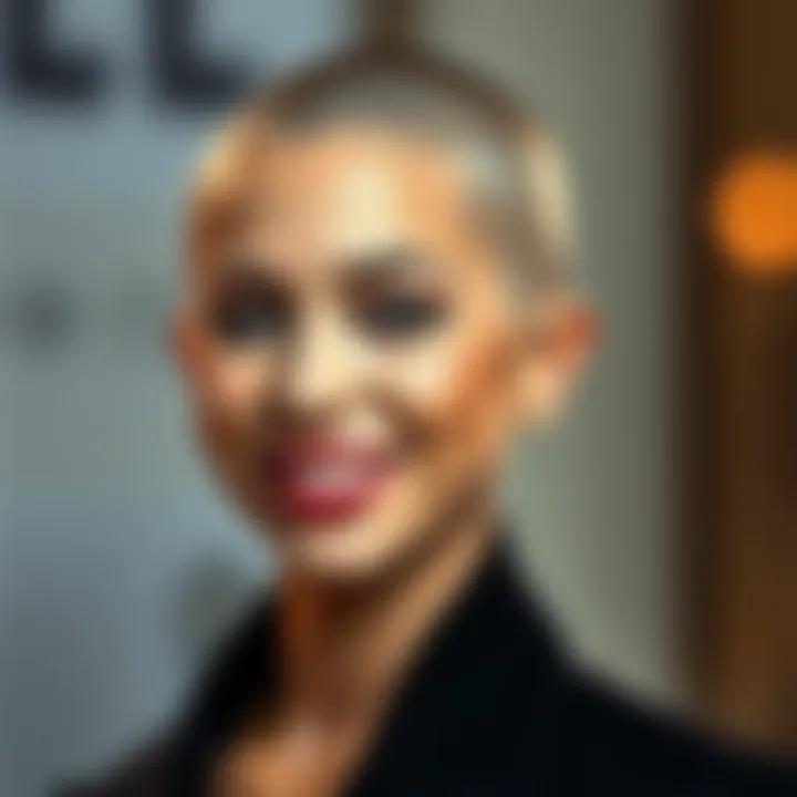 Gigi Hadid with a freshly shaved head, showing off her new bold look, smiling at the camera