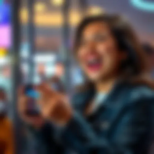 Gigi's Viral Meme Gigi laughing while holding a smartphone displaying her meme