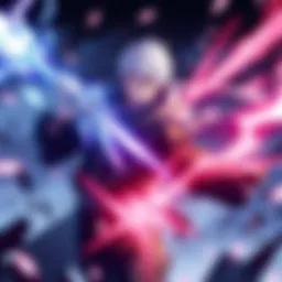 Gin from Gotei 13 in battle Gin, a member of Gotei 13, is preparing to face the Sternritters while demonstrating his bankai skills in a dramatic fight scene.