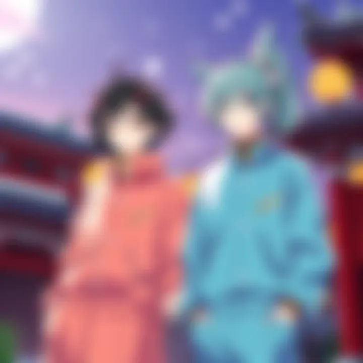 Ginpachi and Tsukuyo in Matching Outfits Ginpachi and Tsukuyo stand side by side, showcasing their color-coordinated outfits that highlight their connection.