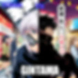 A split image showing Gintama manga on one side and the anime on the other, with characters from both formats interacting in a lively scene.