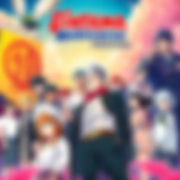 A colorful poster showcasing the Gintama Multiverse Festival with images of characters from Class 3-Z Ginpachi-sensei, highlighting an upcoming advance cut release on August 16.