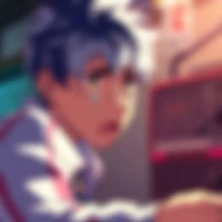 Gintoki with tears in his eyes, expressing frustration before a radio.