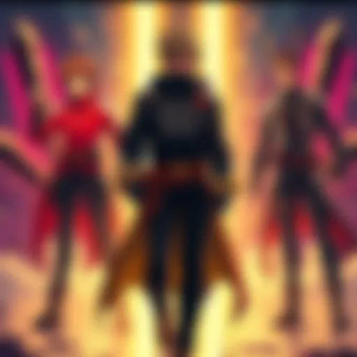 Giorno confronting Dabi and Shigaraki Giorno from Golden Wind stands tall, facing off against Dabi and Shigaraki in a dramatic showdown.