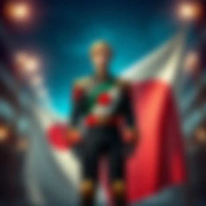 Giorno standing with both Italian and Japanese flags, representing his mixed heritage
