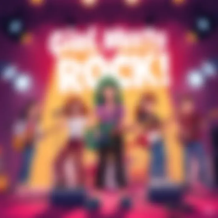 Girl Meets Rock! Chapter 101 Cover Cover illustration of Girl Meets Rock! Chapter 101 showing the main characters in a band setting with guitars and musical notes around them.