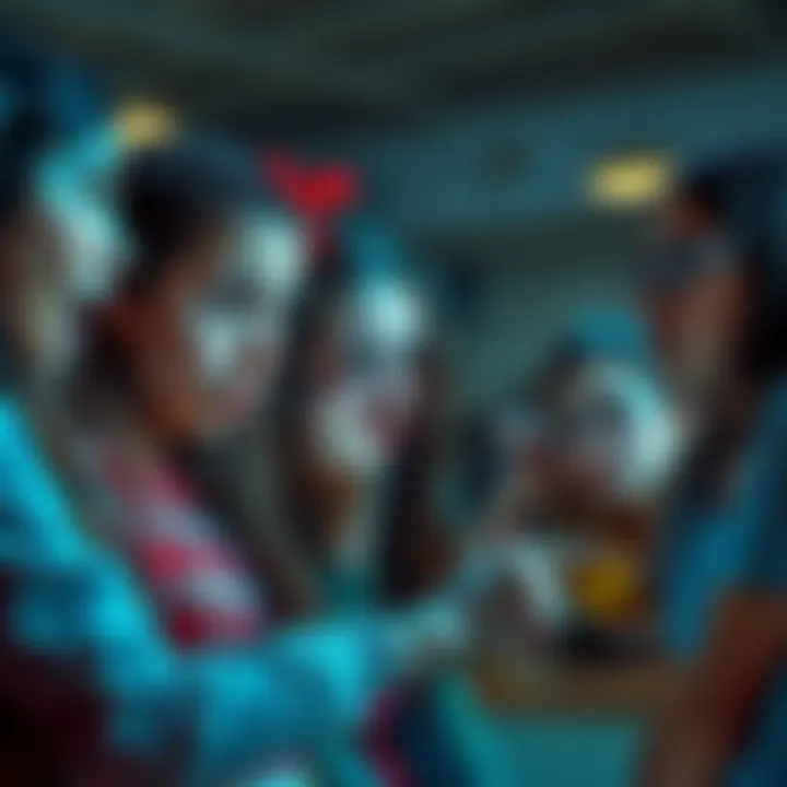 A group of scared girls with shocked expressions discussing a recent frightening experience, showing their fear in a community setting.