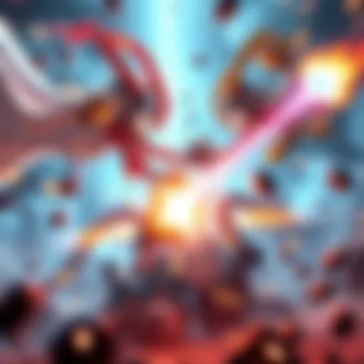 Giygas, a cosmic entity, faces Dr. Eggman, a robotic genius, in an intense showdown with energy blasts and mechanical creations flying around.