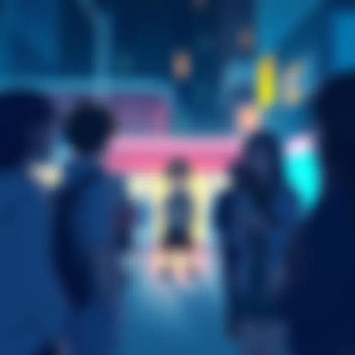 Giyuu standing shyly at the edge of a group, looking unsure while others are laughing and chatting