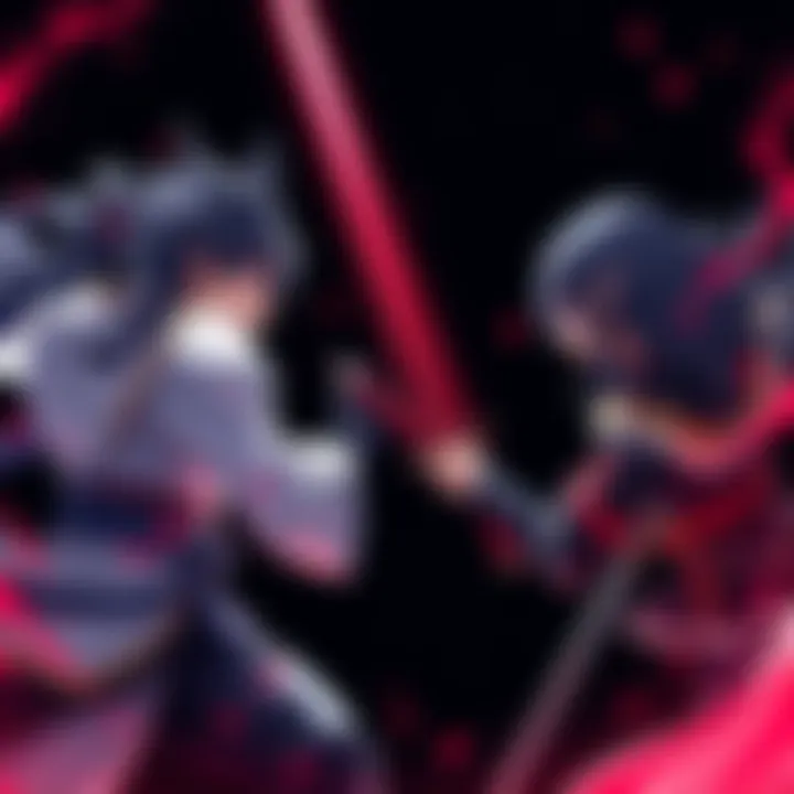 Giyuu and Sanemi in a fierce showdown, displaying their unique fighting styles with swords drawn against a dark backdrop