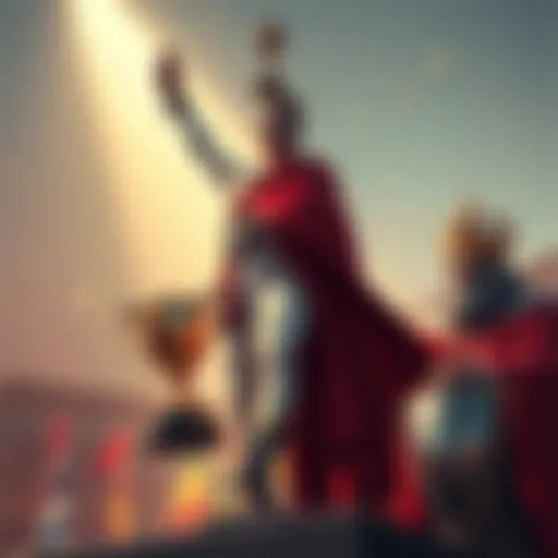 Gloxinya stands victorious with a trophy, while King looks on in admiration