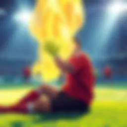 Goalkeeper Spirit in Game An illustration depicting the spirit of the story modes goalkeeper, glowing in a soccer field setting with players in the background.